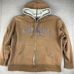 JanSport Hoodie Mens‎ L Brown Normandale College Full Zip Sherpa Lined Jacket